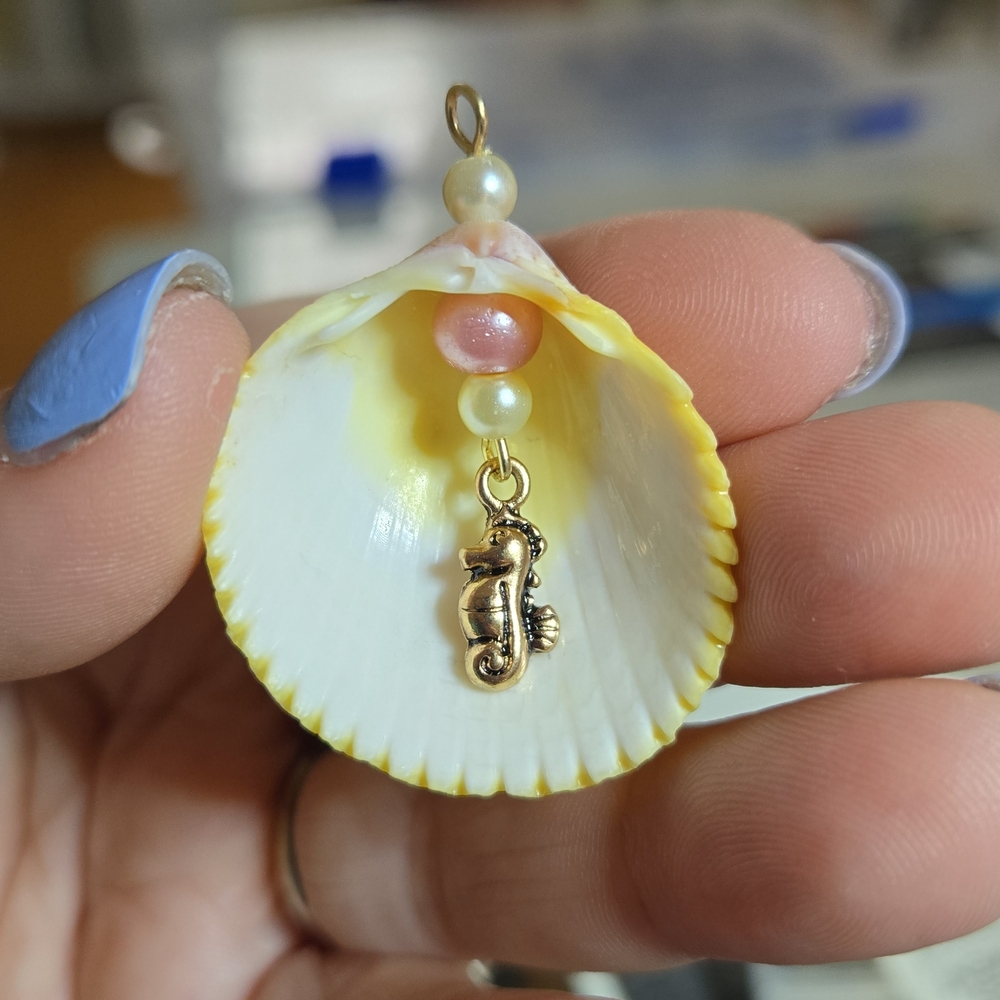 Gold Seahorse Necklace with Yellow and Pink Accents